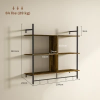 HOMCOM Three-Tier Floating Shelf - Brown/Black(m-3)