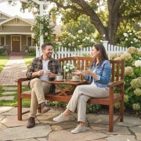 Outsunny Garden Loveseat Bench, 2-3 Seater Outdoor Bench with Liftable Table and Waterproof Cover, Light Brown(m-10)