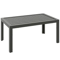Outsunny Outdoor Side Table, Rectangular Patio Coffee Side Table with Steel Frame and Slat Tabletop for Garden, Balcony, Grey(m-1)