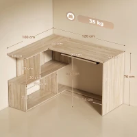 HOMCOM Bureau d'Angle, 120 x 100 x 76 cm, Bureau Informatique en L avec Plateau de Clavier, 4 Compartiments Ouverts, Naturel(m-3)