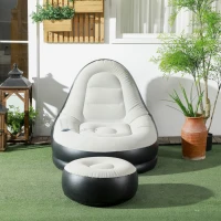 Outsunny Canapé gonflable et repose-pieds, tissu aspect peluche doux et porte-gobelet, gris(m-10)