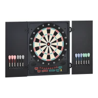 HOMCOM Diana Electrónica Digital hasta 8 Jugadores con 12 Dardos y 30 Puntas con Pantalla LED Puertas 27 Juegos Distintos y 202 Variantes 51x6,5x57 cm Negro(m-12)