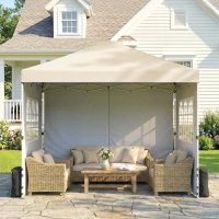 Outsunny Tonnelle de jardin pop up tente pliante hauteur réglable 3 parois latérales sacs de sable sac de transport 3 x 3 m crème(m-9)