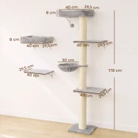 PawHut Mur d'escalade pour chats, Set de 3 pièces d'escalade mural pour chats, éléments muraux pour chats avec arbre à griffer, plateformes et hamac(m-3)