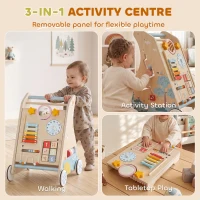 AIYAPLAY Wooden Baby Walker with Detachable Double-Sided Activity Board, Push Along Walker, Gift for Boys Girls 1-3 Years(m-4)