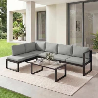 Outsunny Salon de Jardin Extérieur d'Angle 5 Personnes avec 2 Canapés, Chaise Sans Accoudoirs, Table Basse, Gris Foncé(m-8)