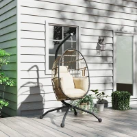 Outsunny Silla Colgante con Soporte Cesta Plegable Cojín y Reposacabezas para Interior y Exterior Carga 120 kg Caqui(m-8)
