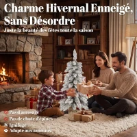 HOMCOM Sapin de Noël Artificiel 90 cm, 107 Embouts de Branches Enneigés en PVC, Base en Toile de Jute, Montage Rapide, Blanc(m-4)