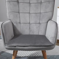 HOMCOM Modern Accent Chair Velvet-Touch Tufted Wingback Armchair Upholstered Leisure Lounge Sofa Club Chair with Wood Legs, Set of 2, Grey(m-7)