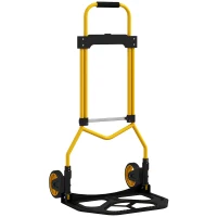 HOMCOM Carretilla Plegable con Mango Telescópico Ajustable Carga 60 kg Carretilla de Mano con Ruedas para Garaje Amarillo(m-1)