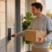 HOMCOM Smart Door Lock, 5-in-1 (Fingerprint/Passcode/Bluetooth APP/NFC Card/Key), Built-in Doorbell, Keyless Electronic Lock(m-8)
