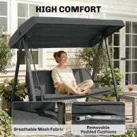 Outsunny Three-Seat Garden Swing Chair, with Adjustable Canopy - Dark Grey(m-6)