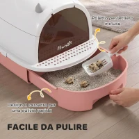 PawHut Lettiera per Gatti Chiusa con Vassoio Estraibile, Paletta e Filtro ai Carboni Attivi, Rosa(m-5)