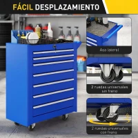 DURHAND Carro de Herramientas con 7 Cajones Cerradura Asa 2 Ruedas con Freno de Bloqueo para Garaje Hogar Azul(m-6)