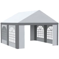 Outsunny 4 x 4m Galvanised Party Tent, Marquee Gazebo with Sides, Four Windows and Double Doors, for Parties, Wedding and Events(m-10)