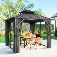 Outsunny Pavillon 3 x 3 m à toit rigide avec cadre en aluminium et toit double en acier galvanisé, gris foncé(m-11)