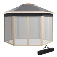 Outsunny Hexagon Pop Up Gazebo Outdoor Patio Gazebo Double Roof Instant Shelter with Netting, 3 x 4m, Khaki(m-11)