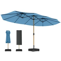 Outsunny Parasol de jardin double 5 x 3 m parasol de jardin extérieur avec base incluse, manivelle, protection UV, bleu(m-11)