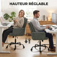 HOMCOM Chaise Bureau Ergonomique, Fauteuil de Bureau avec Hauteur Réglable, Assise Large, Fonction Bascule, Vert Foncé(m-7)