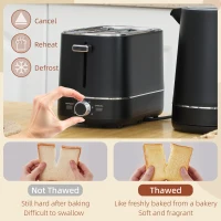 HOMCOM Kettle and Toaster Set, 1.7L 3000W Fast Boil Kettle & 2 Slice Toaster Kitchen Set with 6 Level Browning Controls, Defrost, Reheat, Black(m-5)