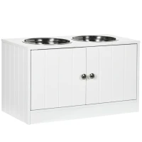 PawHut Raised Pet Feeder, with Two Bowls, Storage - White(m-1)