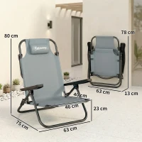Outsunny Set di 2 Sedie Campeggio Portatili, Spiaggia Pieghevoli, Schienale Regolabile, Grigio Chiaro.(m-3)