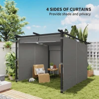 Outsunny 3 x 3 m Retractable Roof Pergola, with Curtains - Light Grey(m-5)