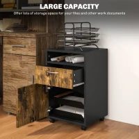 HOMCOM 60cm Filing Cabinet with Drawer, Open Shelf, Metal Handles and 4 Wheels, Office Home Organiser Mobile Printer, Rustic Brown(m-4)