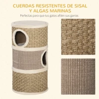PawHut Tonel Rascador para Gatos con 3 Niveles Barril de Rascado con Plataforma Cama Cómoda Ø37,5x70 cm Caqui y Café(m-6)