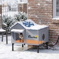 PawHut Heated Cat House Weatherproof w/ Heating Pad, Elevated Base, Escape Door, Cat Winter Shelter for Stray, Barn Cats(m-2)