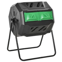 Outsunny 160L 360° Rotating Dual Chamber Composter - Black(m-10)