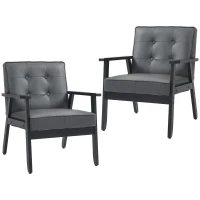 HOMCOM Set of 2 Accent Chair, PU Leather Armchair, Occasional Chair with Beech Wood Frame for Living Room Reception Bedroom Balcon, Grey(m-11)