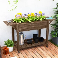 Outsunny 46 x 94cm Wooden Raised Planter, with Shelves - Carbonised(m-10)