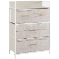 HOMCOM Rustic Chest of Four Fabric Drawers - Black(m-1)