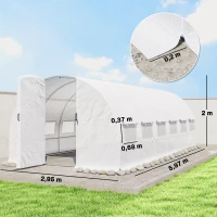 Outsunny Serre Tunnel de Jardin 18m², Serre de Jardin Tunnel avec Porte et 12 Fenêtres avec Moustiquaires, 295x597x200cm, Blanc(m-3)