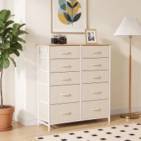HOMCOM Chest of Drawers, Dresser with 10 Fabric Drawers, Tall Storage Unit with 4 Pockets and 2 Hooks Steel Frame, Beige(m-9)