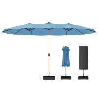 Outsunny Parasol de jardin double 5 x 3 m parasol de jardin extérieur avec base incluse, manivelle, protection UV, bleu(m-12)