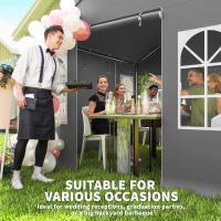 Outsunny 3 x 3 m Party Tent, Outdoor Canopy Tent Shelter with Removable Sidewalls, 4 Zipped Doors, for Parties, Wedding, Grey(m-4)