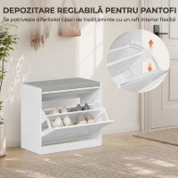 HOMCOM Bancă pantofar cu compartiment rabatabil, 60x30x52 cm, alb(m-4)