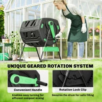 Outsunny Garden Compost Bin, 200L Dual Chamber Tumbling Composter with Adjustable Vents, BPA Free Compost Tumbler, Green(m-5)