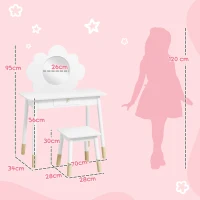 AIYAPLAY Kids Dressing Table with Mirror, Stool, Drawer, Cloud Design, White(m-3)