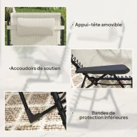 Outsunny Lot de 2 bain de soleil, chaise longue pliante inclinable avec appuie-tête en textilène, 90 x 65 x 112 cm, beige(m-8)