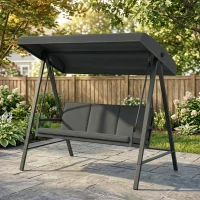 Outsunny Three-Seat Garden Swing Chair, with Adjustable Canopy - Dark Grey(m-11)