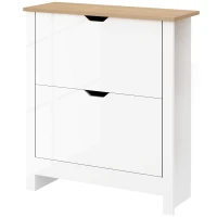 HOMCOM Slim Shoe Cabinet, Narrow Shoe Cupboard with 2 Flip Drawers, Adjustable Shelves for 12 Pairs of Shoes, High Gloss White(m-24)