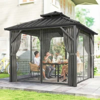 Outsunny Pavillon 3 x 3 m à toit rigide avec cadre en aluminium et toit double en acier galvanisé, gris foncé(m-10)