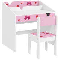 AIYAPLAY Children Study Table and Chair, Kids Desk and Chair Set with Storage, Pull-Out Drawer, for Ages 3-6 Years, Pink(m-1)