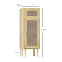 HOMCOM Meuble salle de bain rangement, meuble de rangement style bohème - tiroir et placard, étagères réglables, porte à rotin(m-3)