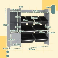 AIYAPLAY Toy Storage Unit with 8 Removable Bins, Storage Shelves, Cabinet, Grey(m-3)