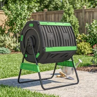 Outsunny Garden Compost Bin, 200L Dual Chamber Tumbling Composter with Adjustable Vents, BPA Free Compost Tumbler, Green(m-9)