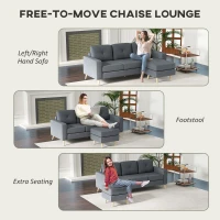 HOMCOM 3 Seater Sofa with Footstool, Fabric L-Shaped Sofa, Sectional Couch with Wood Legs, Tufting Cushioned Back for Small Space, Living Room, Office, Dark Grey(m-4)